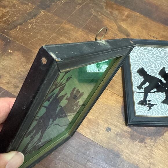 Deltex Reverse Painted Pair of Vintage Glass Pictures Winter Scene Silhouettes - Picture 11 of 14